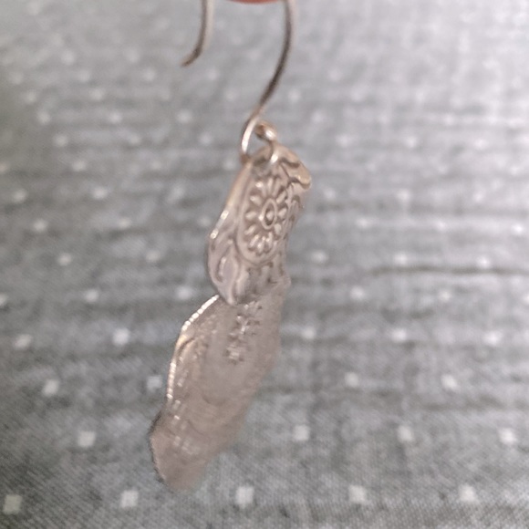 Silver Disc Earrings with Flower & Geometric Emboss - Picture 3 of 6